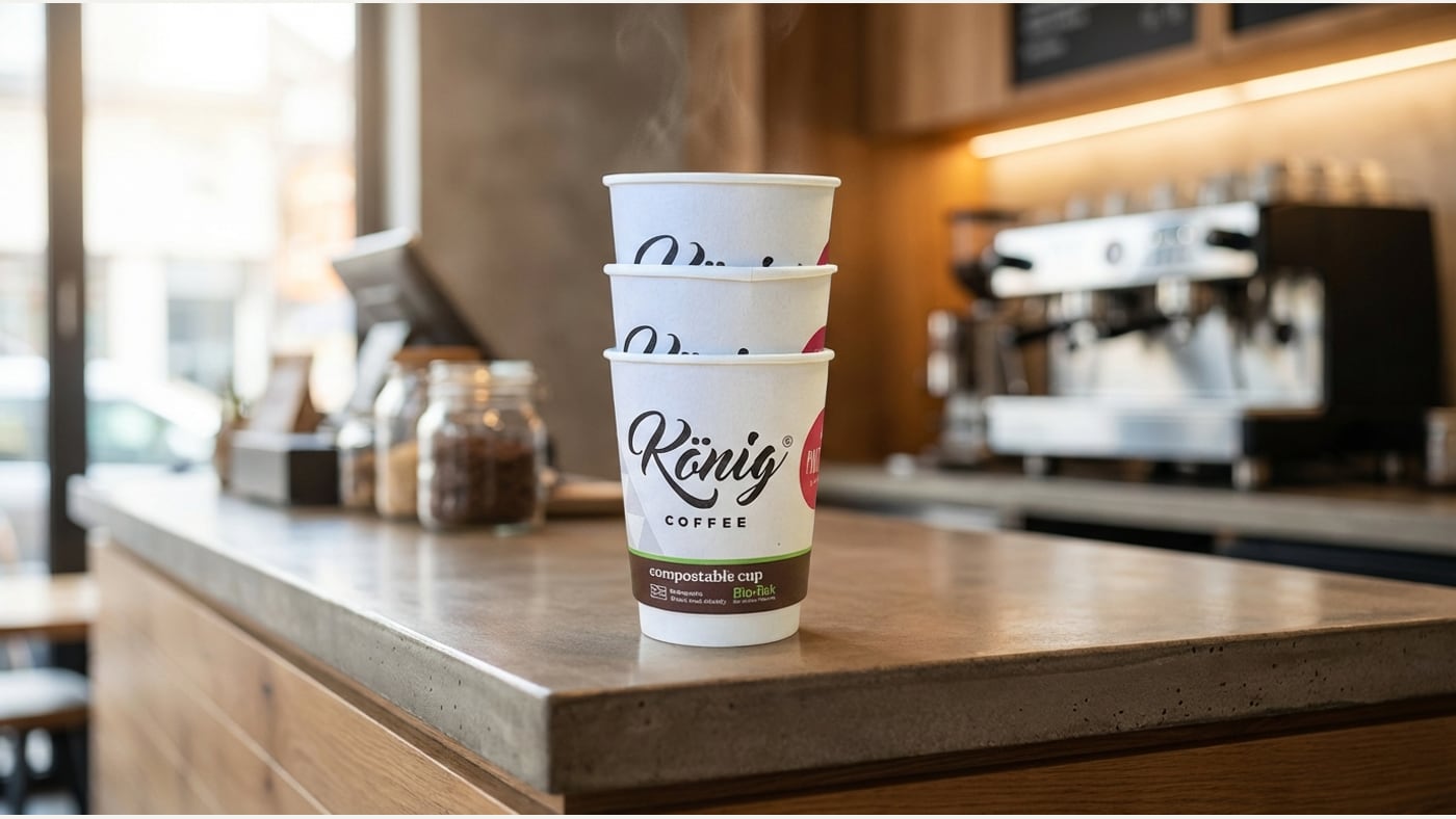 König branded double-wall cups at a complete office coffee station